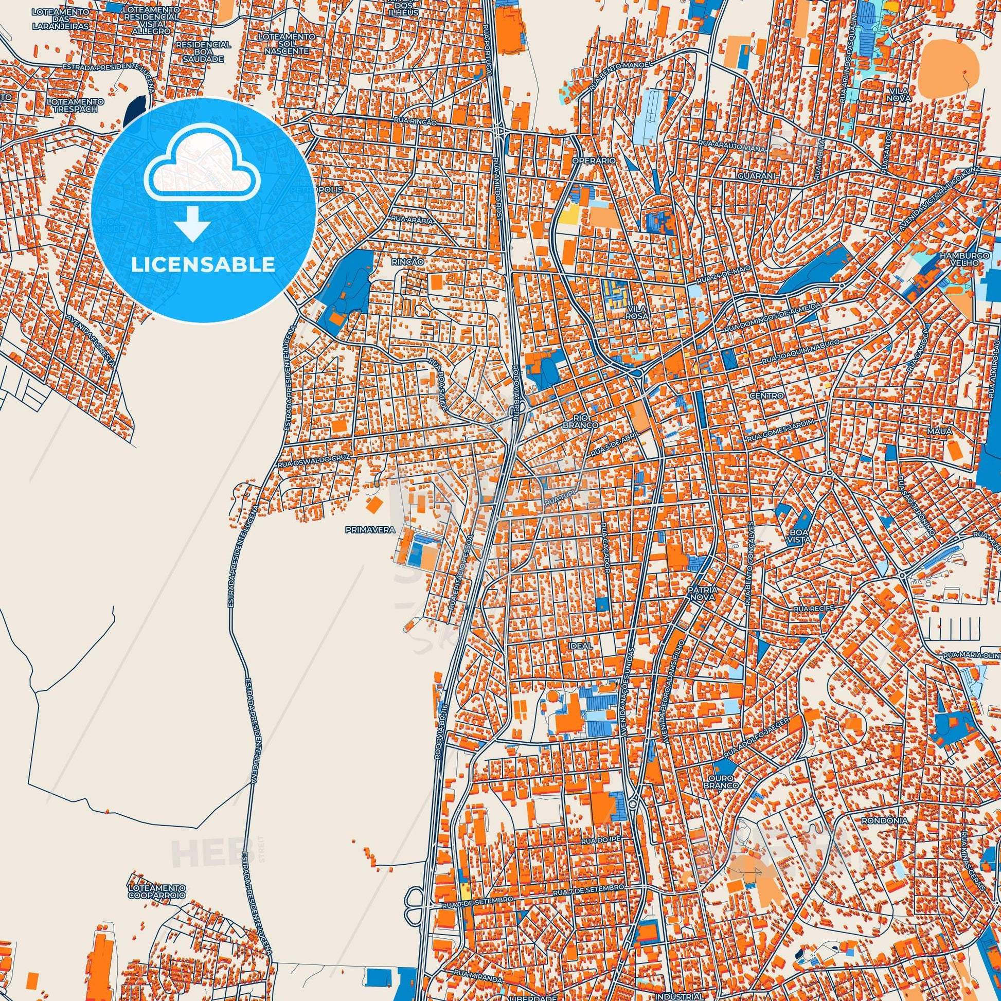 Colorful Novo Hamburgo Street Map with Labels and Buildings