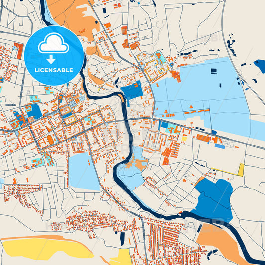 Colorful Novohrad-Volynskyi Street Map with Labels and Buildings
