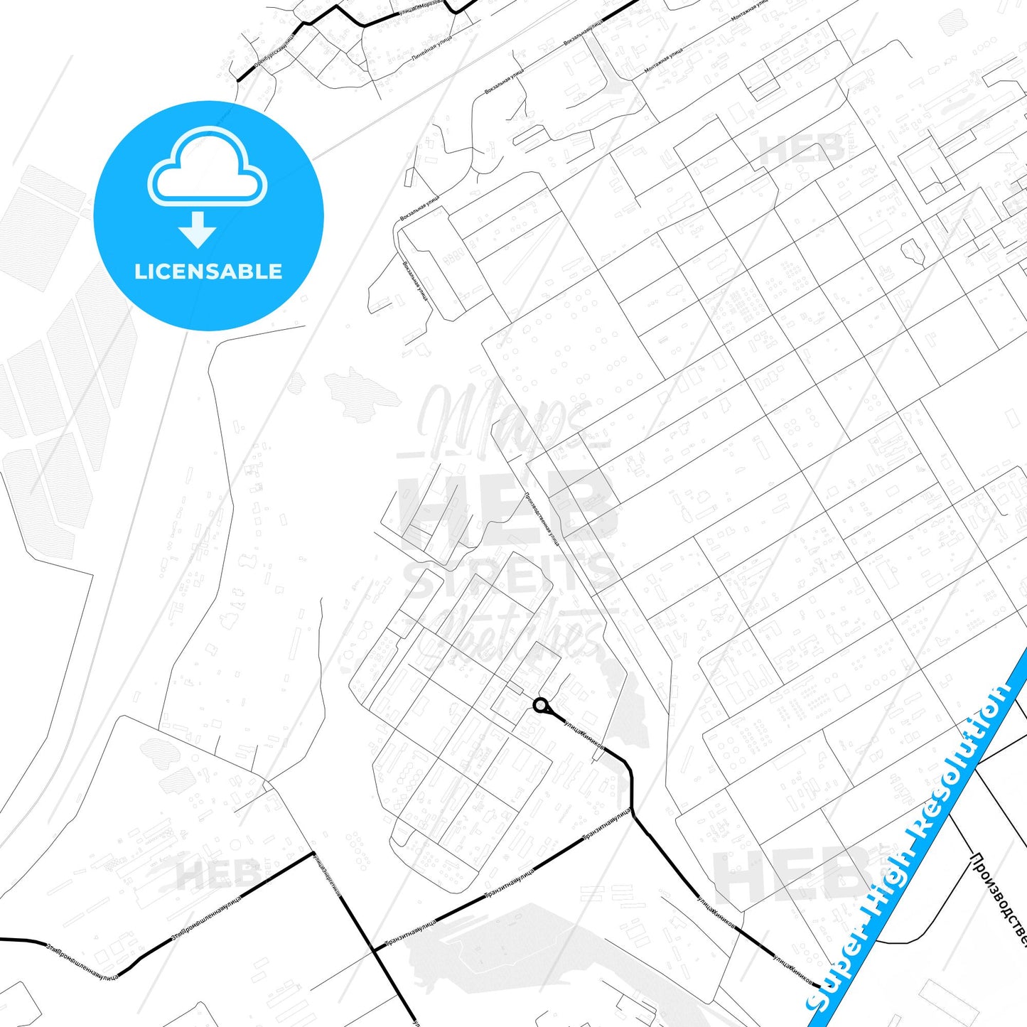 Novokuybyshevsk, Russia Light Map with Street Names, City Names, and Districts