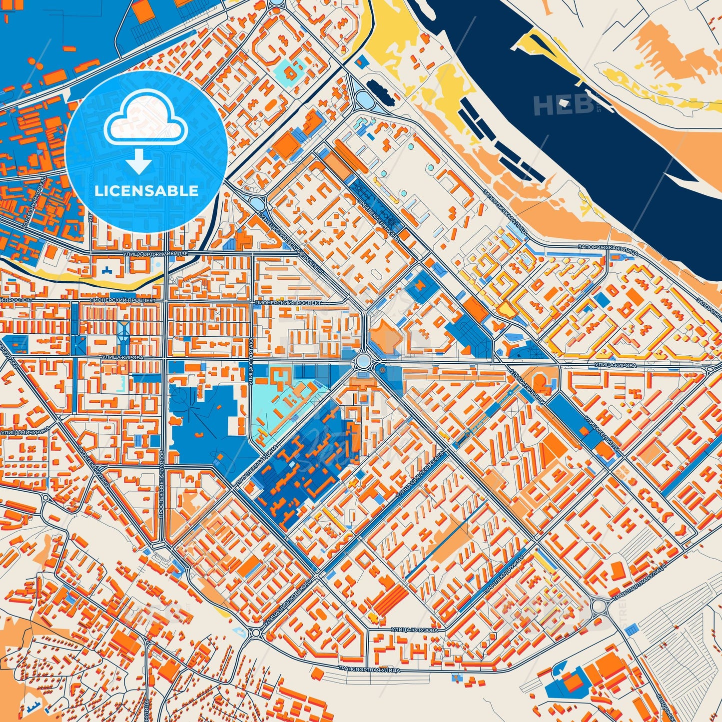 Colorful Novokuznetsk Street Map with Labels and Buildings