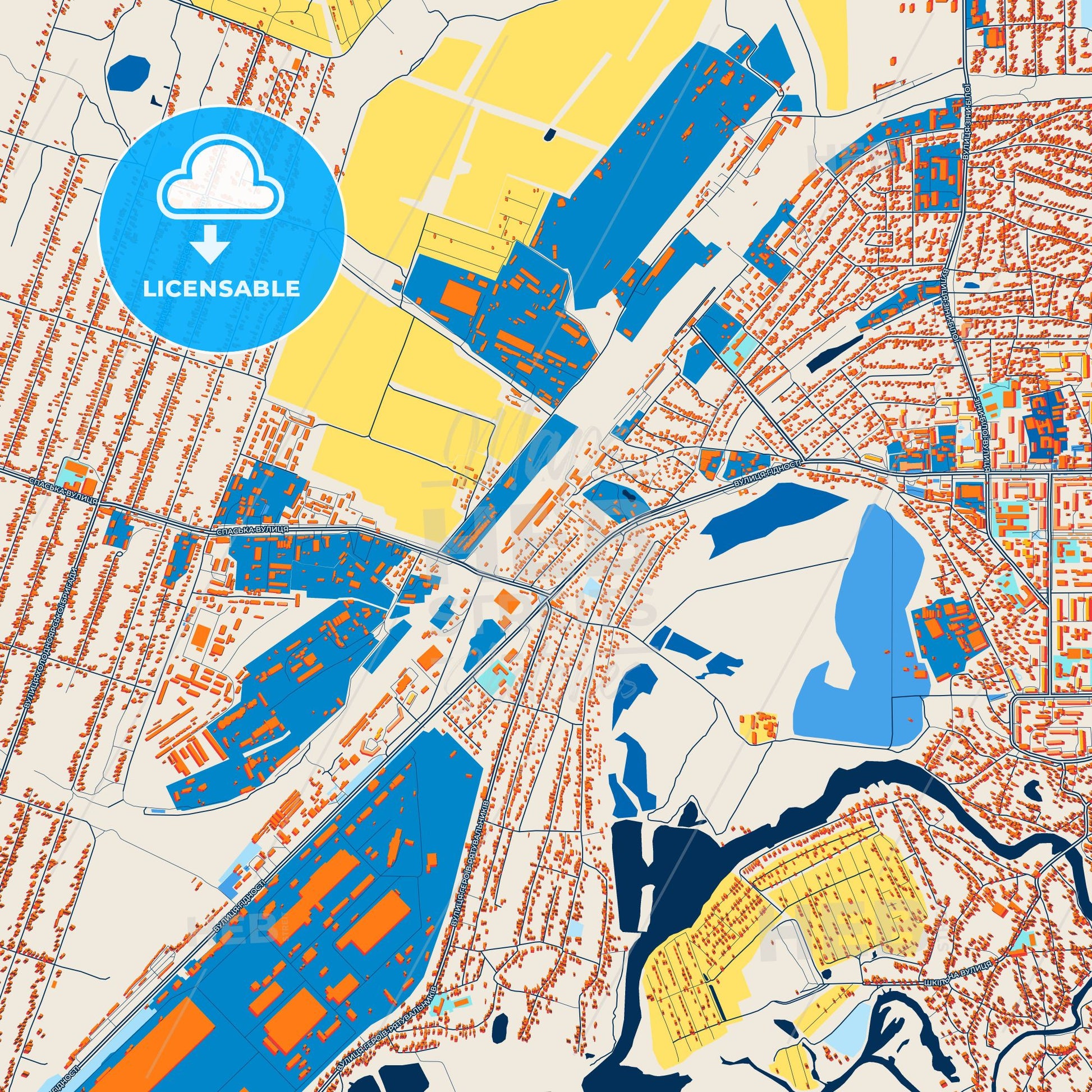 Colorful Novomoskovsk Street Map with Labels and Buildings