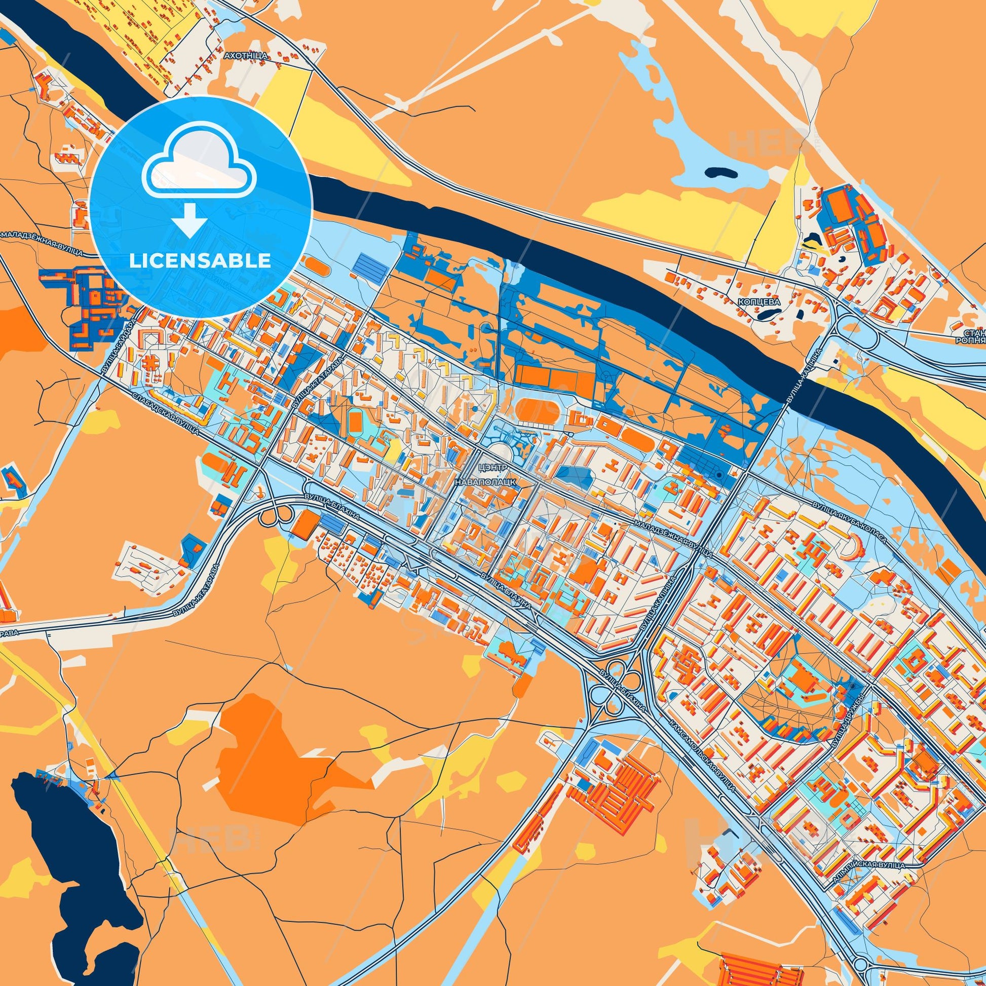 Colorful Novopolotsk Street Map with Labels and Buildings