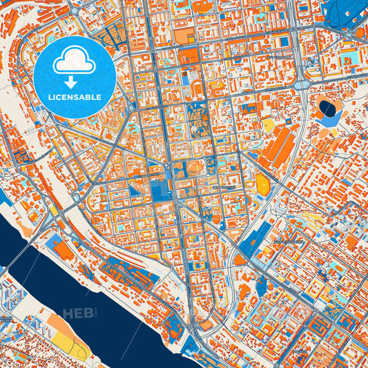 Colorful Novosibirsk Street Map with Labels and Buildings