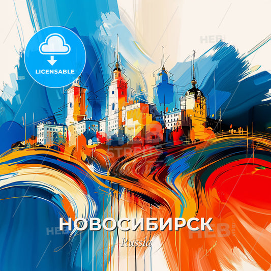 Vibrant Новосибирск, Russia - A Colorful Painting Of A City - Square format print template