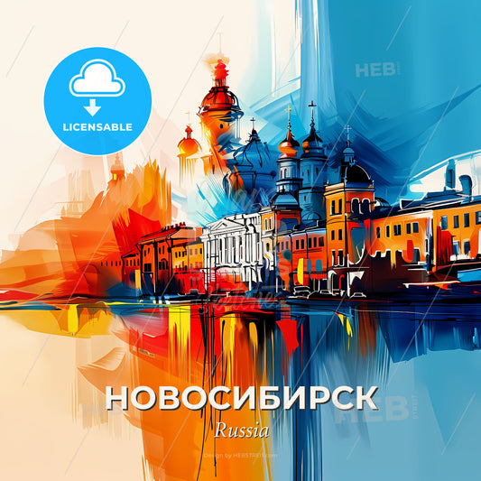 Vibrant Новосибирск, Russia - A Painting Of A City - Square format print template