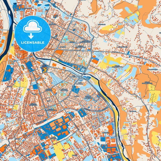 Colorful Nowy Sącz Street Map with Labels and Buildings