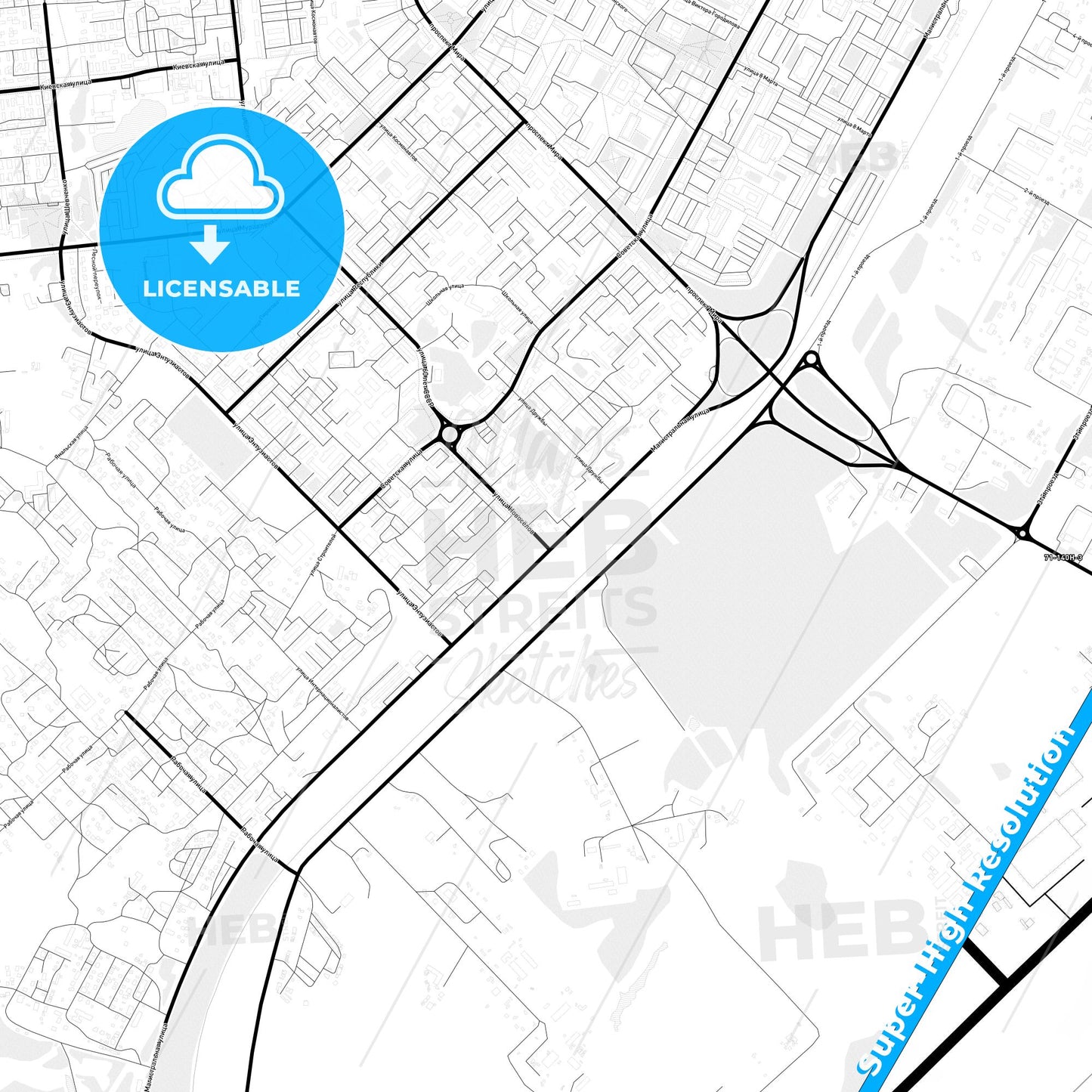 Noyabrsk, Russia Light Map with Street Names, City Names, and Districts