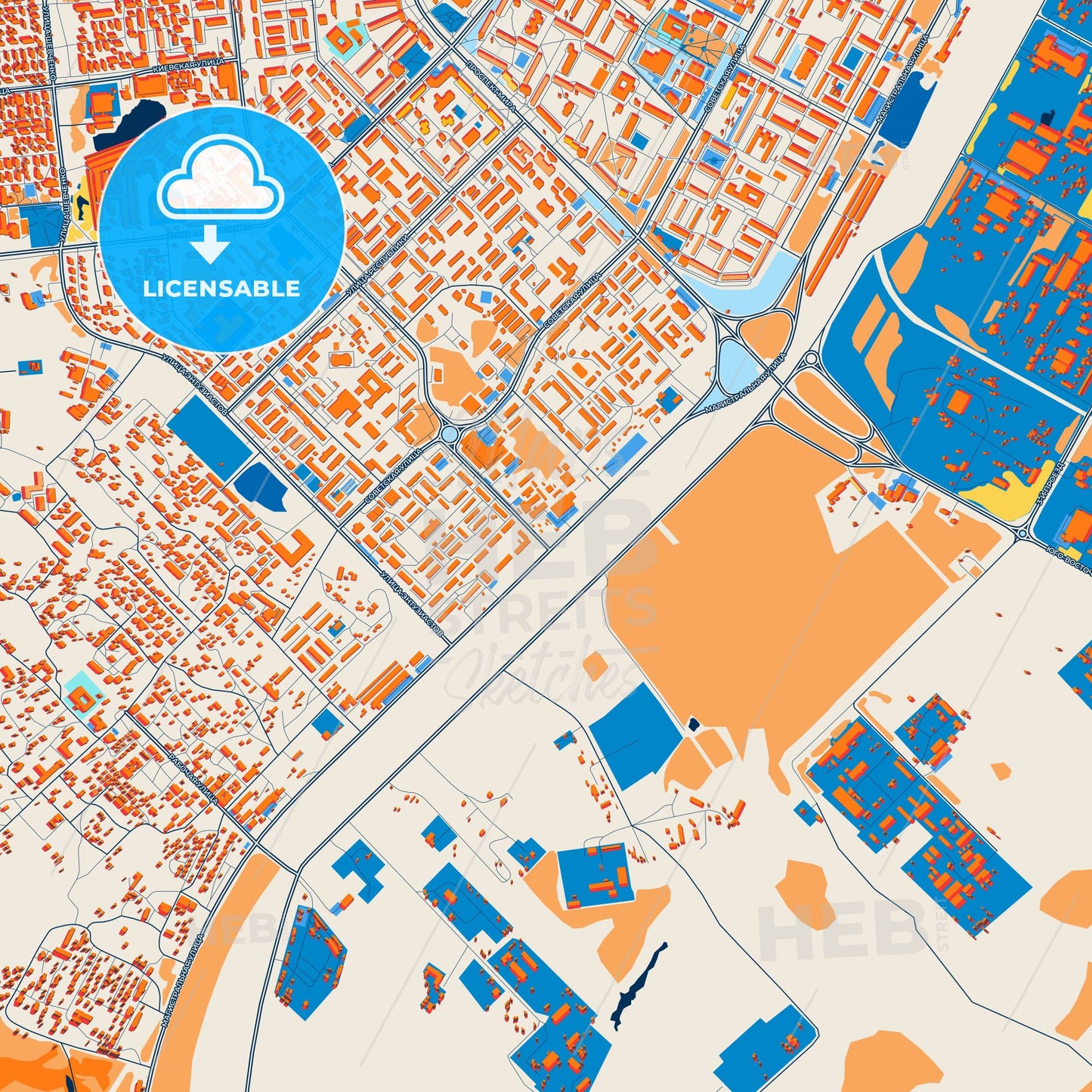 Colorful Noyabrsk Street Map with Labels and Buildings