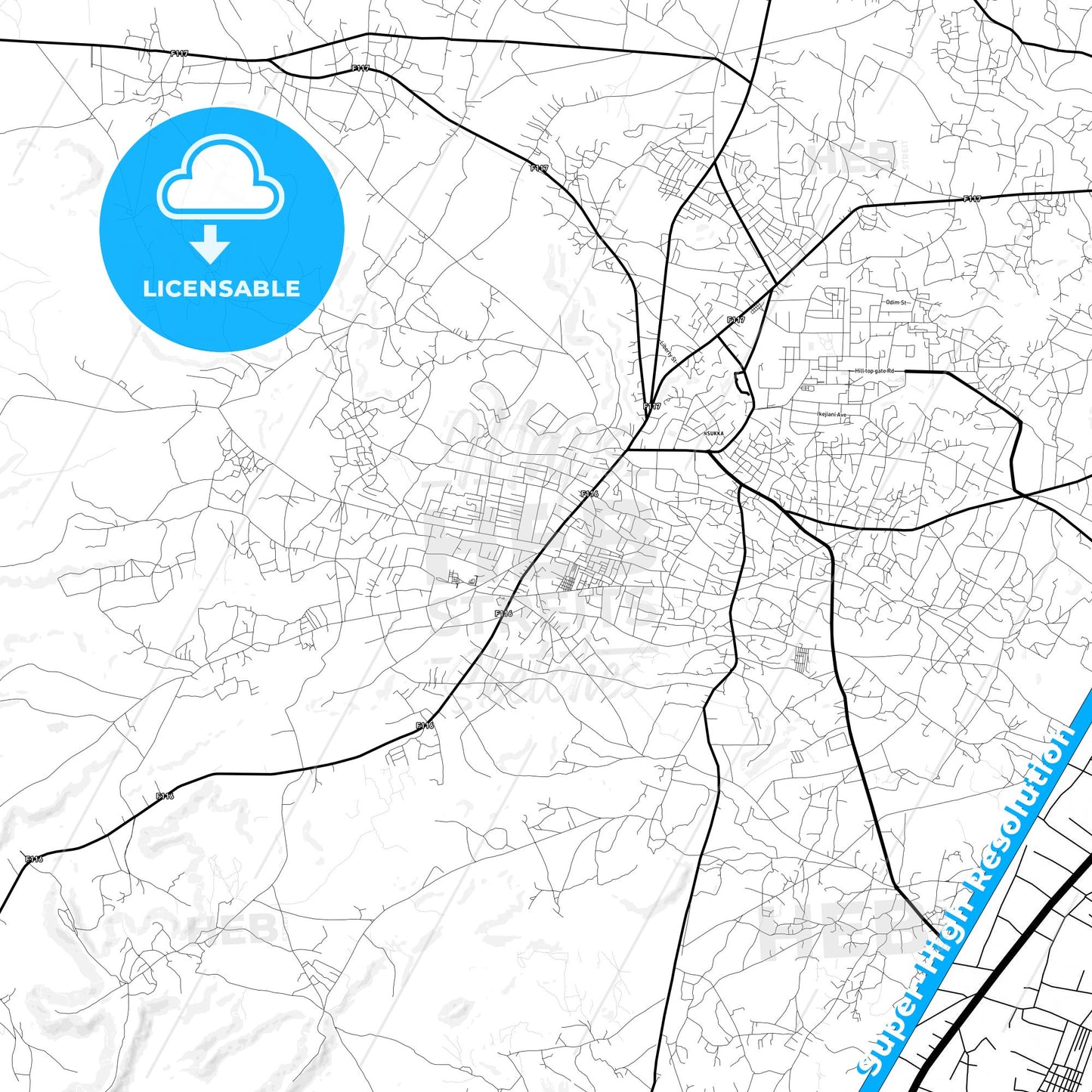 Nsukka, Nigeria Light Map with Street Names, City Names, and Districts