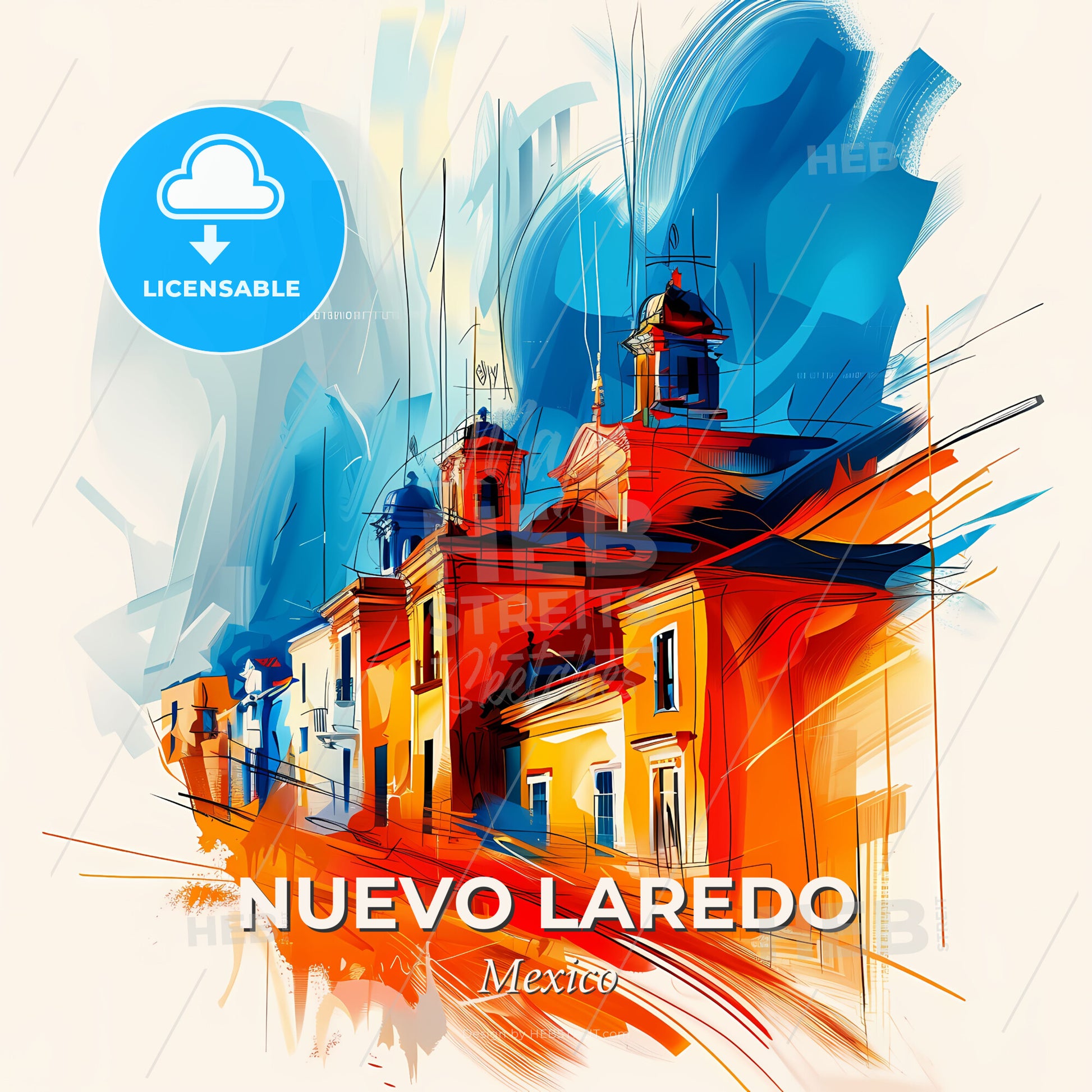 Vibrant Nuevo Laredo, Mexico - A Painting Of A Building - Square format print template