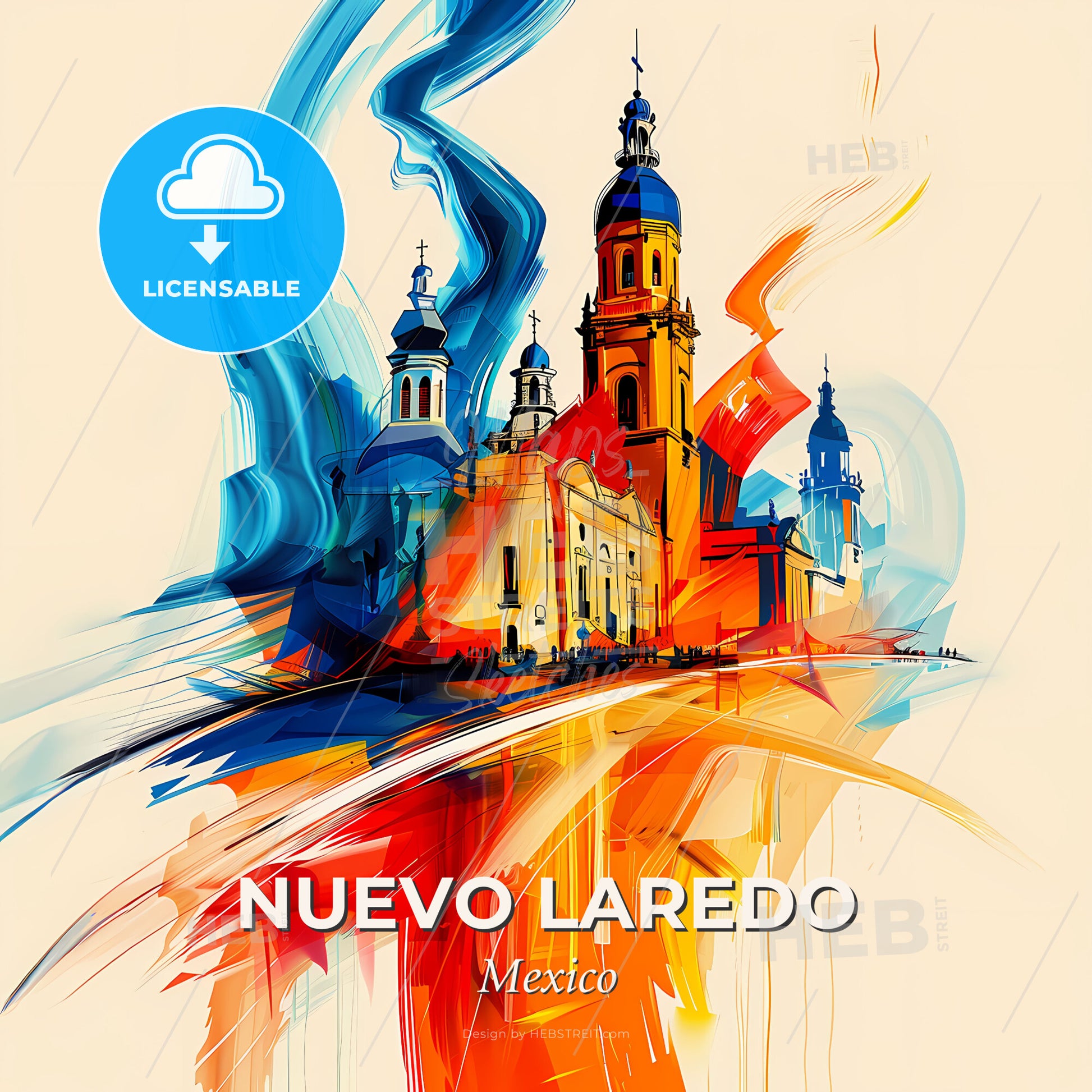 Vibrant Nuevo Laredo, Mexico - A Colorful Painting Of A Building - Square format print template