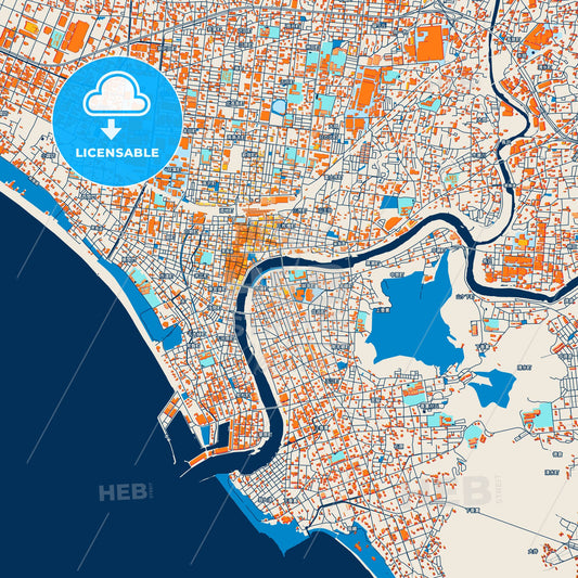 Colorful Numazu Street Map with Labels and Buildings