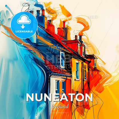 Vibrant Nuneaton, England - A Colorful House With Smoke Stacks - Square format print template