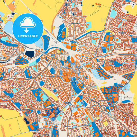 Colorful Nuneaton Street Map with Labels and Buildings