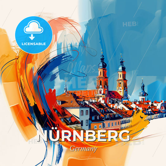 Vibrant Nürnberg, Germany - A Painting Of A Town - Square format print template