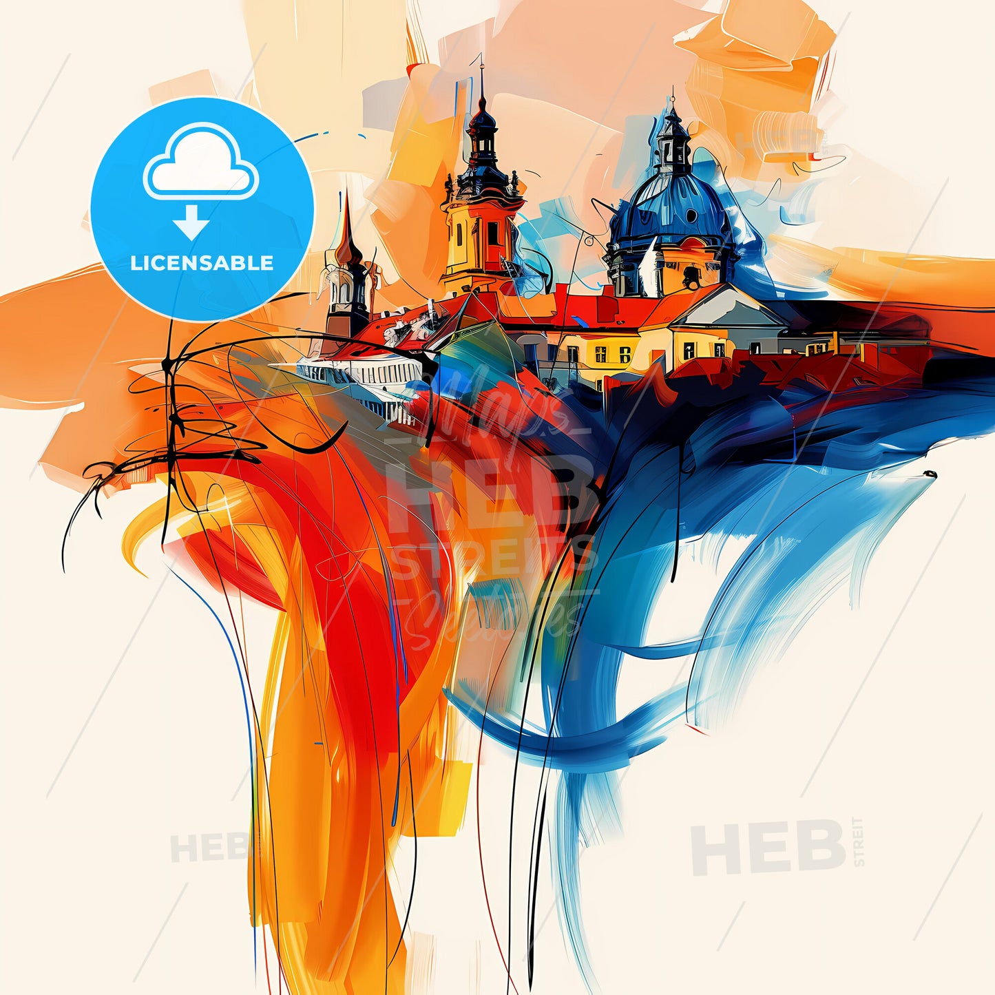 Vibrant Nürnberg, Germany - A Painting Of A Building With Towers And A Colorful Background