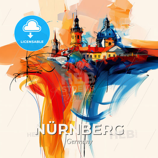Vibrant Nürnberg, Germany - A Painting Of A Building With Towers And A Colorful Background - Square format print template