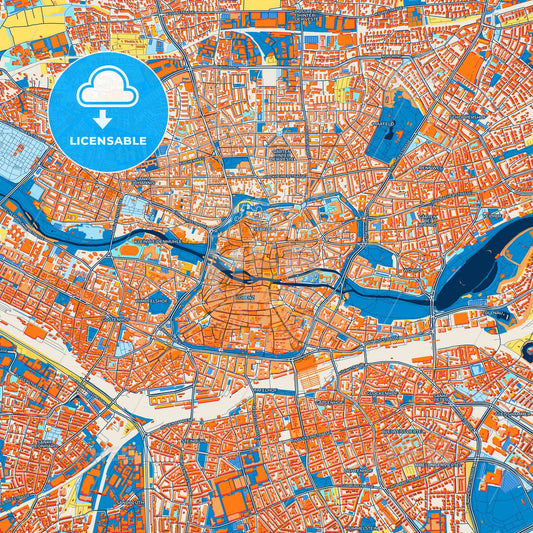 Colorful Nurnberg Street Map with Labels and Buildings