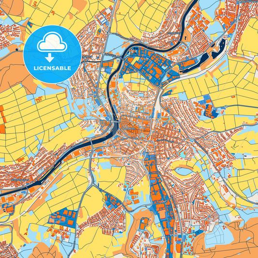 Colorful Nurtingen Street Map with Labels and Buildings