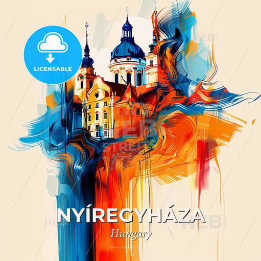 Vibrant Nyíregyháza, Hungary - A Painting Of A Building - Square format print template