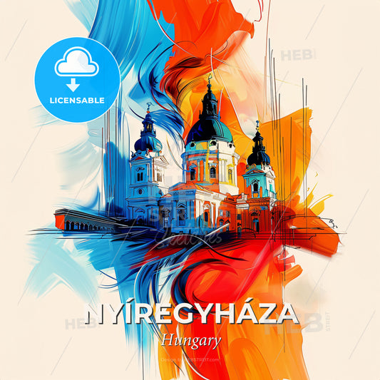 Vibrant Nyíregyháza, Hungary - A Painting Of A Building - Square format print template