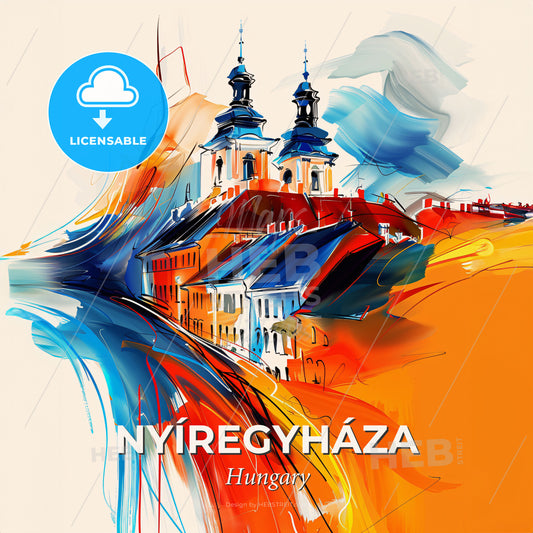Vibrant Nyíregyháza, Hungary - A Painting Of A Building - Square format print template