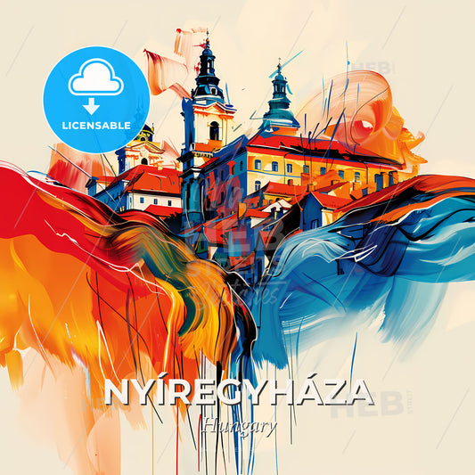 Vibrant Nyíregyháza, Hungary - A Painting Of A Building - Square format print template