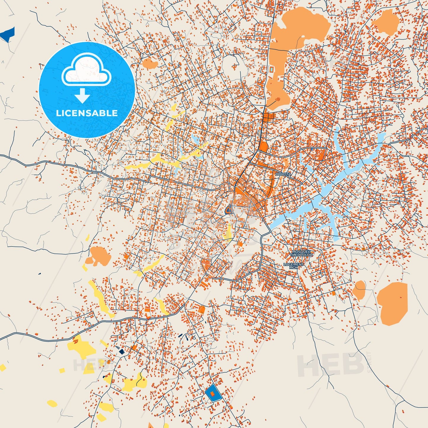 Colorful Nzerekore Street Map with Labels and Buildings