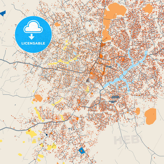 Colorful Nzerekore Street Map with Labels and Buildings