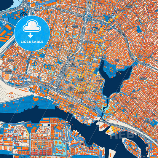 Colorful Oakland Street Map with Labels and Buildings
