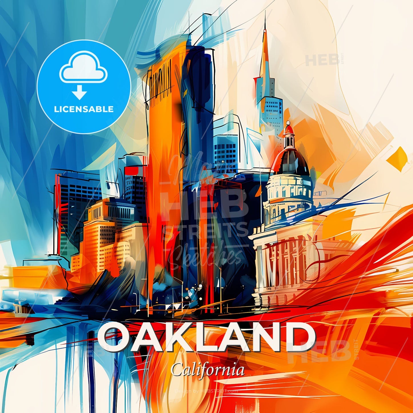 Vibrant Oakland, California - A Painting Of A City - Square format print template