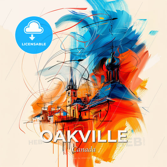Vibrant Oakville, Canada - A Painting Of Buildings And Towers - Square format print template