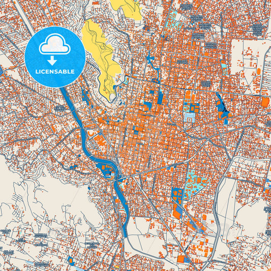 Colorful Oaxaca Street Map with Labels and Buildings