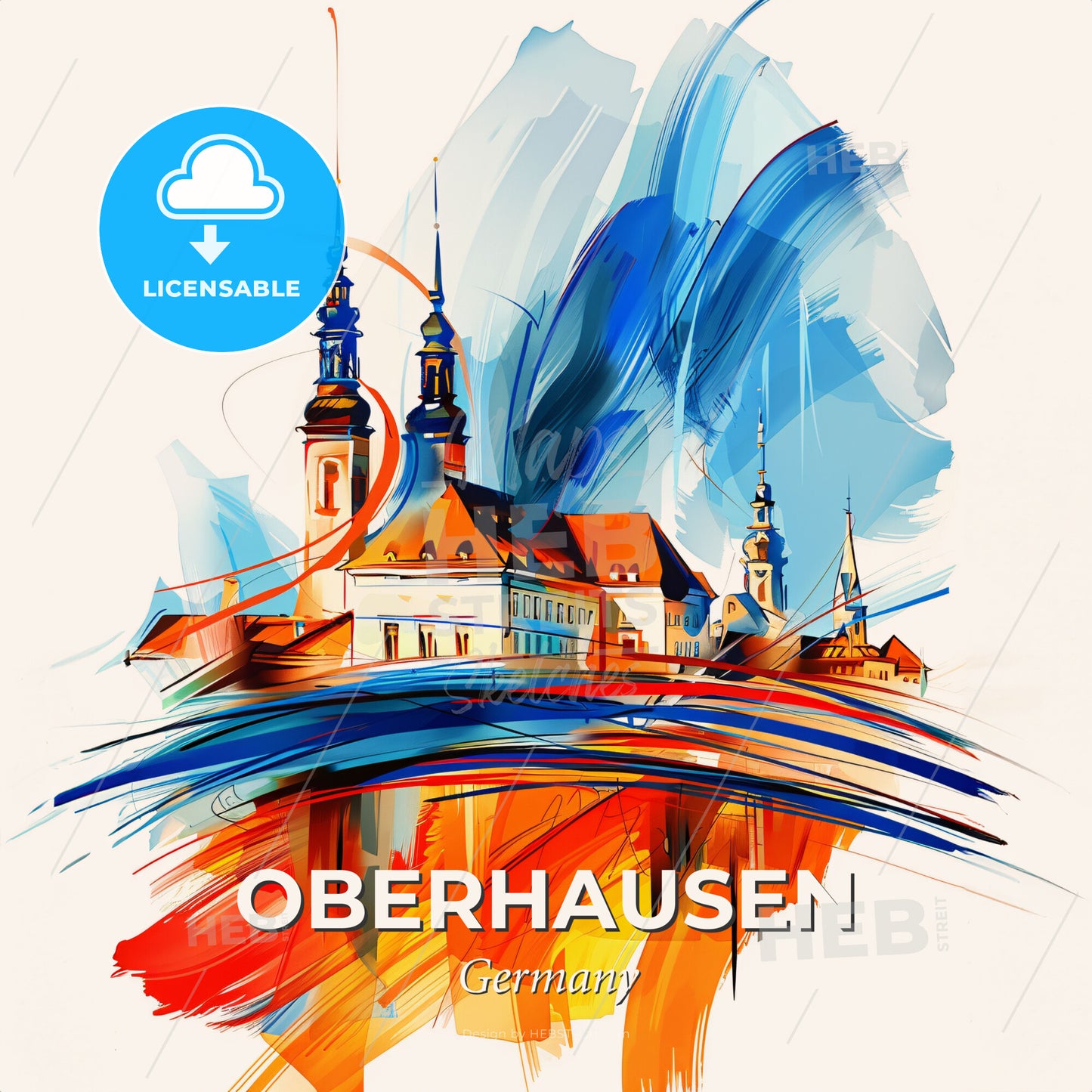 Vibrant Oberhausen, Germany - A Painting Of A Building With Towers And A Colorful Background - Square format print template