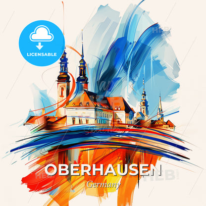 Vibrant Oberhausen, Germany - A Painting Of A Building With Towers And A Colorful Background - Square format print template