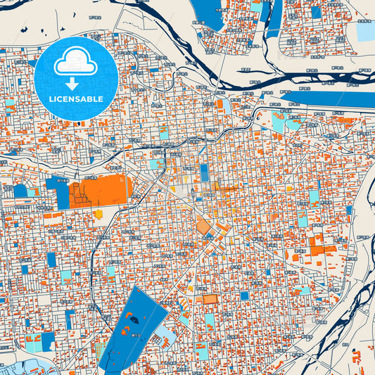 Colorful Obihiro Street Map with Labels and Buildings