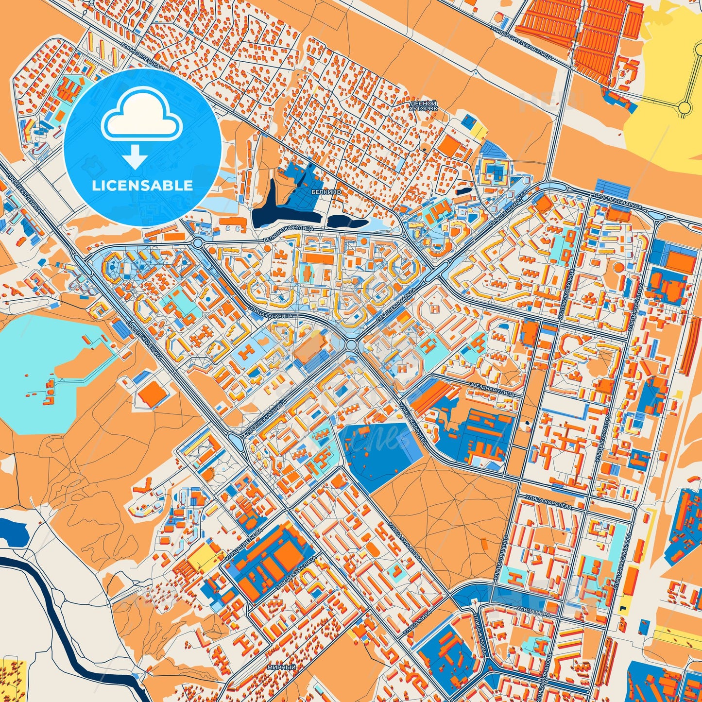 Colorful Obninsk Street Map with Labels and Buildings