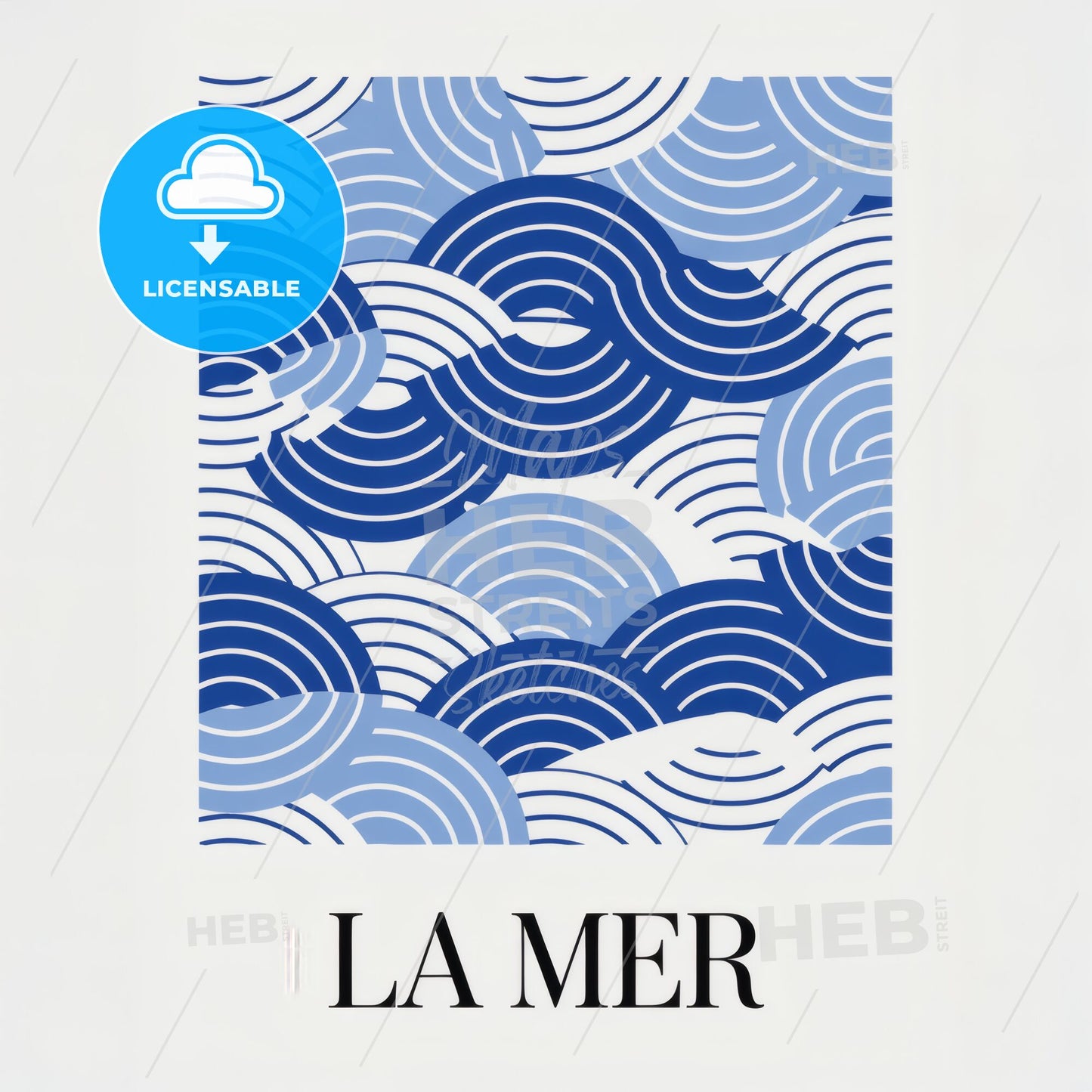 Oceanic Harmony: Elegant Blue Wave Pattern Print with LA MER Branding