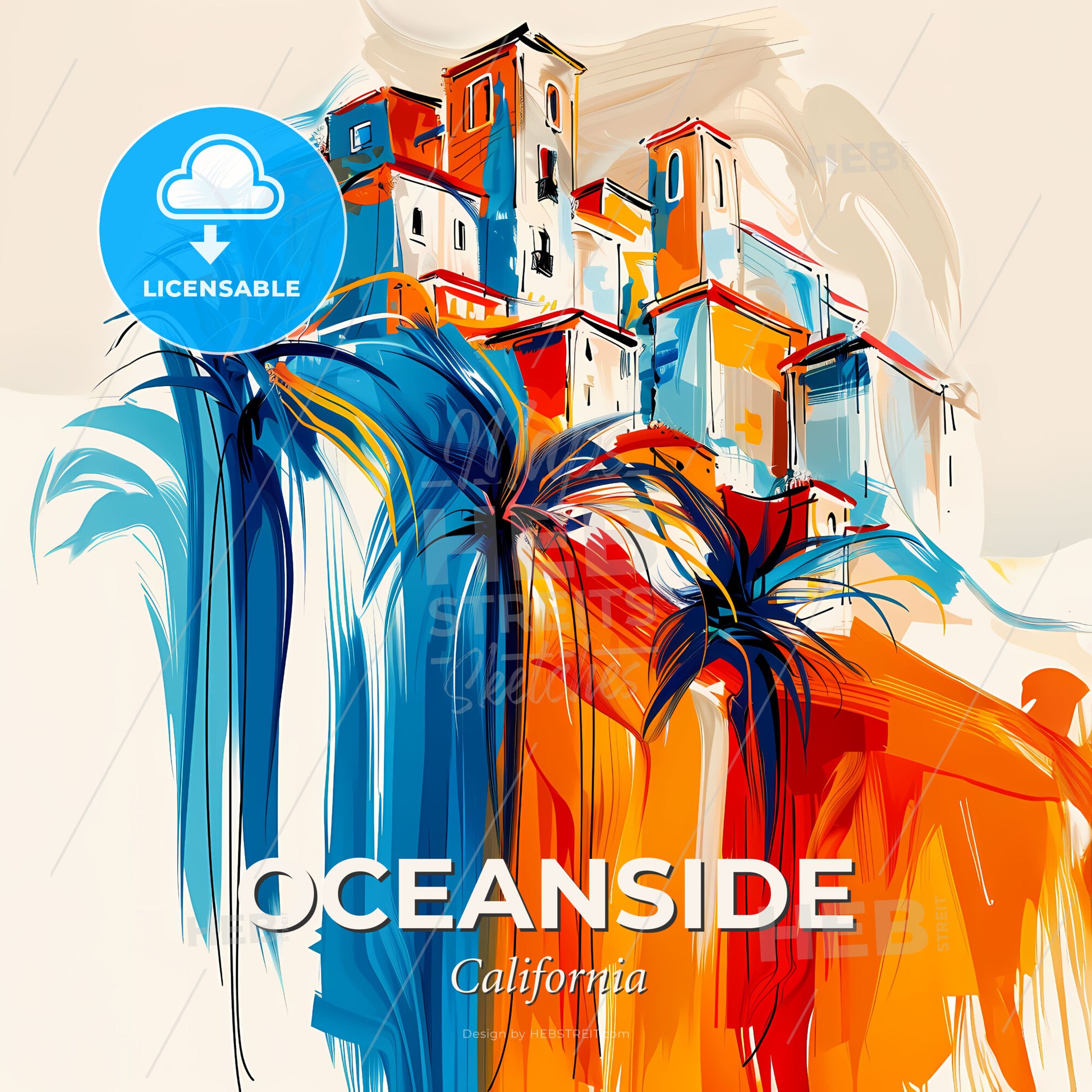 Vibrant Oceanside, California - A Painting Of A Building On A Hill - Square format print template