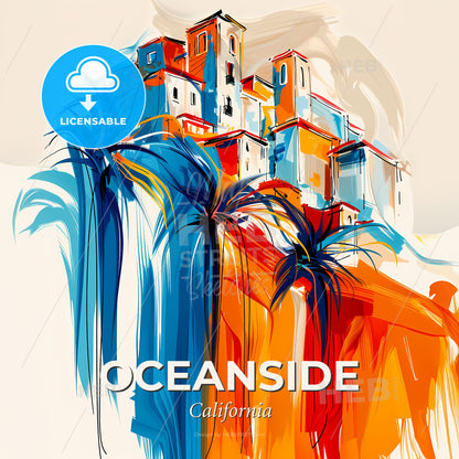Vibrant Oceanside, California - A Painting Of A Building On A Hill - Square format print template