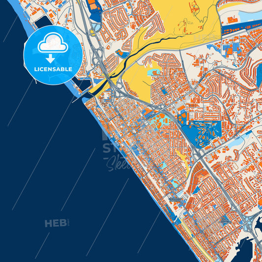 Colorful Oceanside Street Map with Labels and Buildings