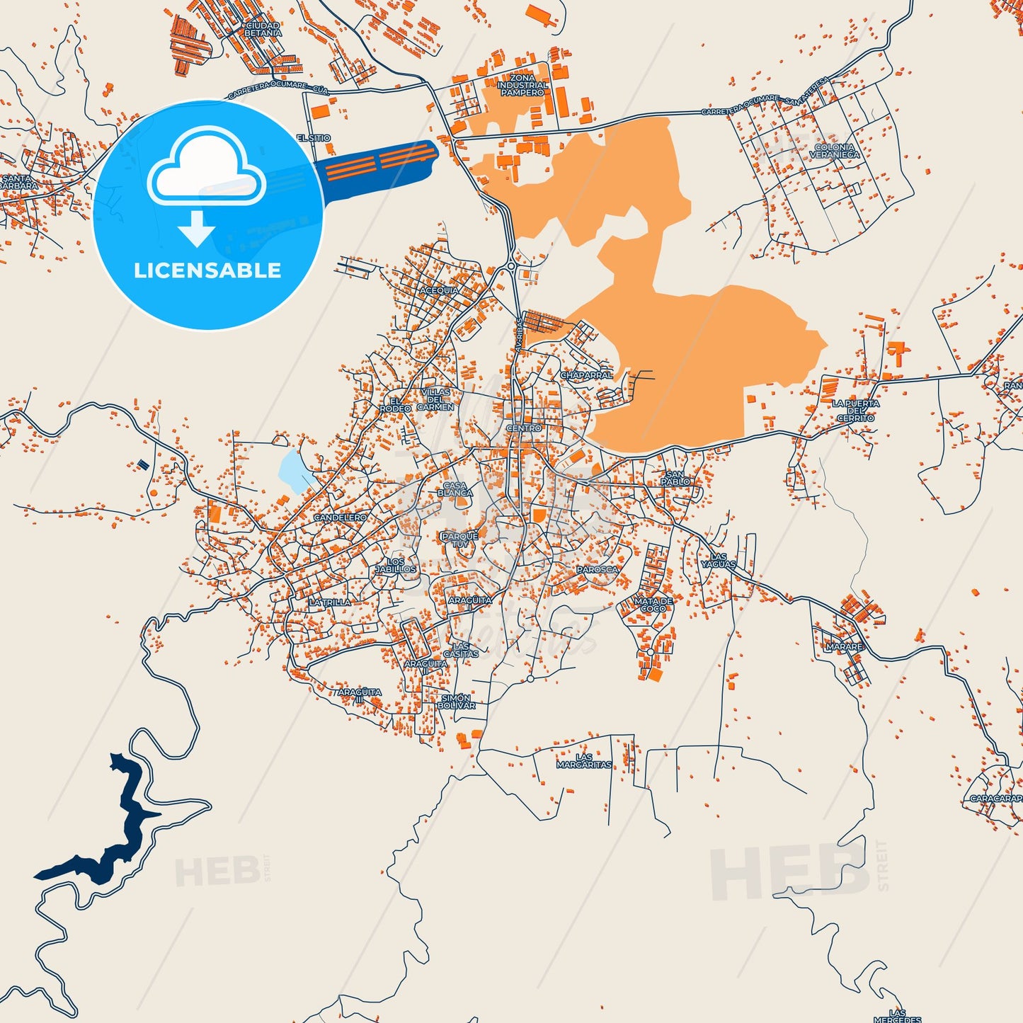 Colorful Ocumare del Tuy Street Map with Labels and Buildings