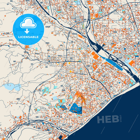 Colorful Odawara Street Map with Labels and Buildings