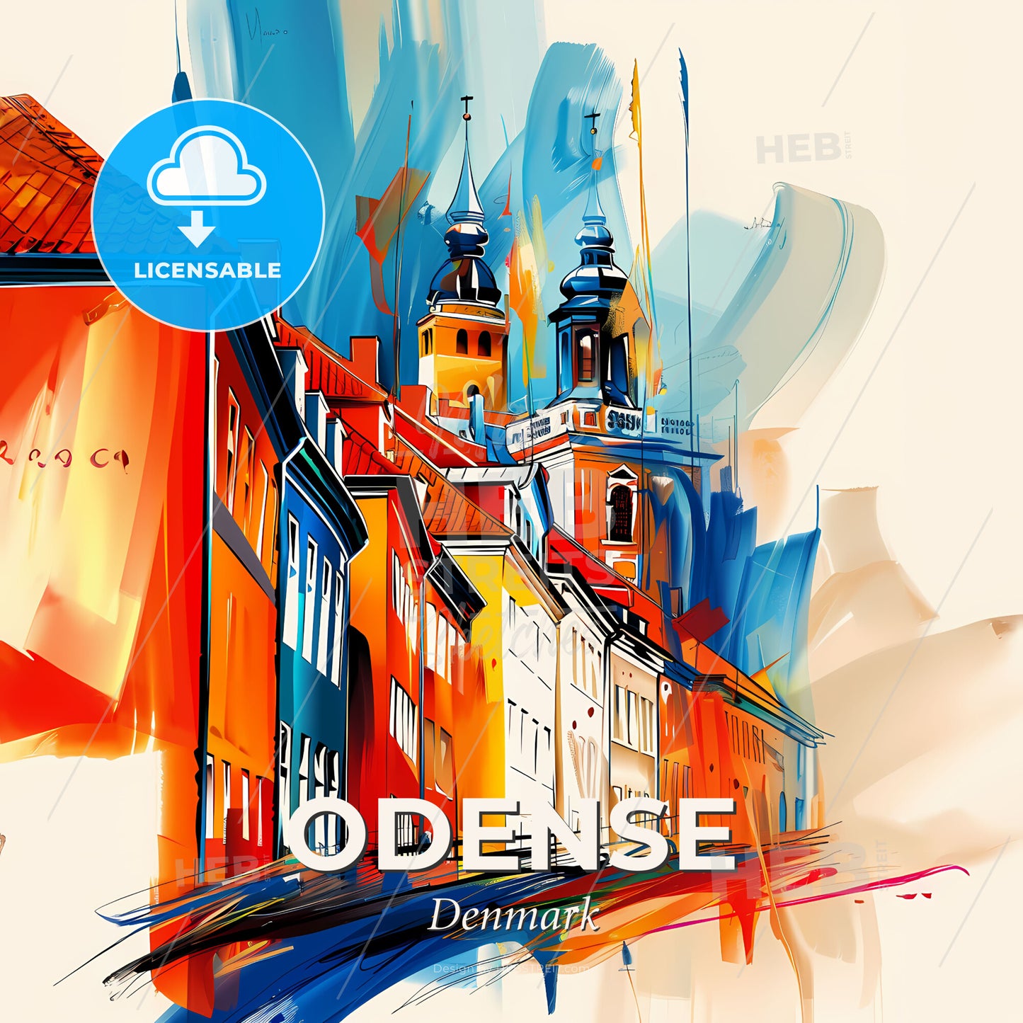 Vibrant Odense, Denmark - A Painting Of A City - Square format print template