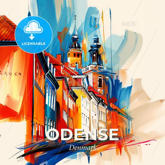 Vibrant Odense, Denmark - A Painting Of A City - Square format print template