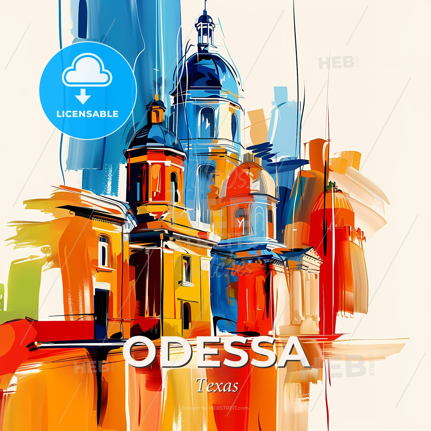 Vibrant Odessa, Texas - A Painting Of A Building - Square format print template