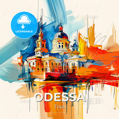 Vibrant Odessa, Texas - A Painting Of A Building - Square format print template