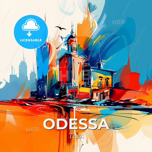 Vibrant Odessa, Texas - A Colorful Painting Of A Building - Square format print template