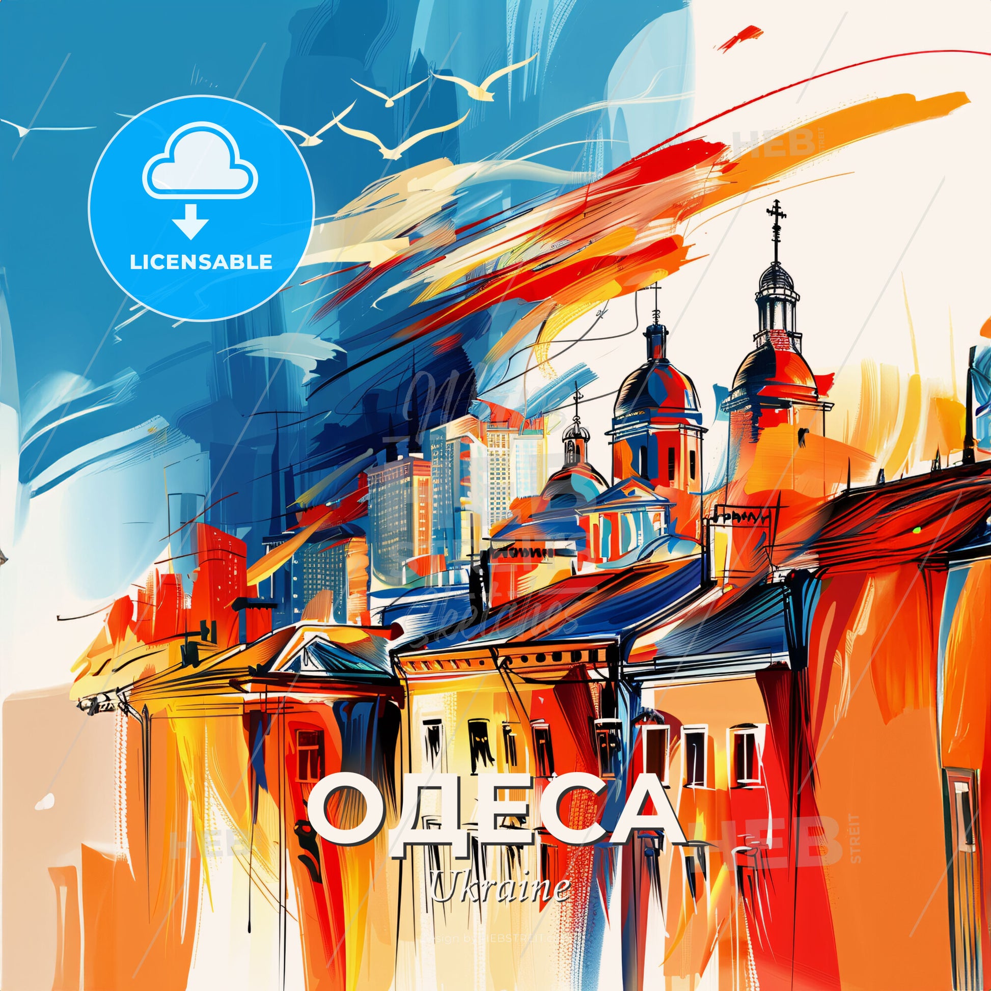 Vibrant Одеса, Ukraine - A Painting Of A City - Square format print template