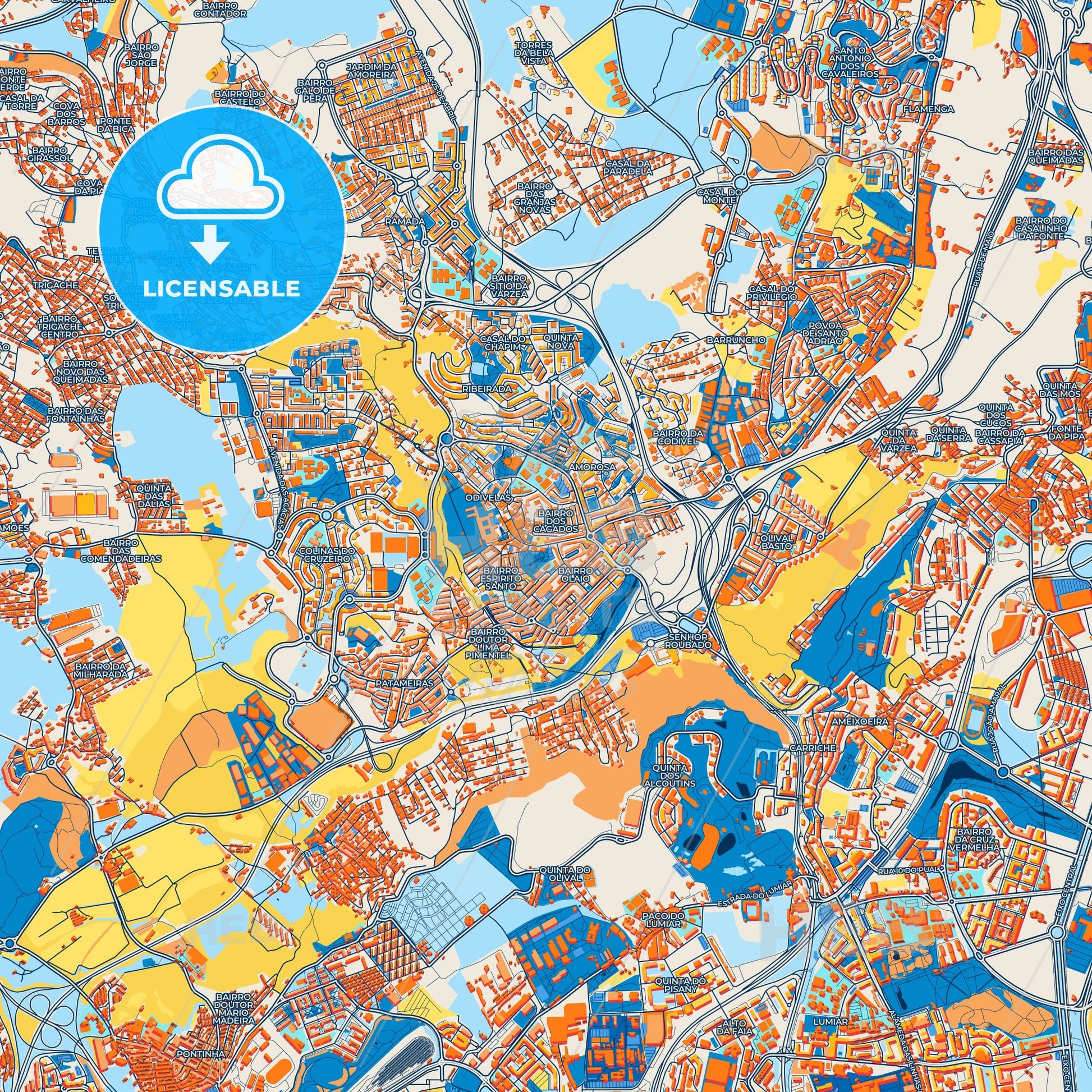 Colorful Odivelas Street Map with Labels and Buildings
